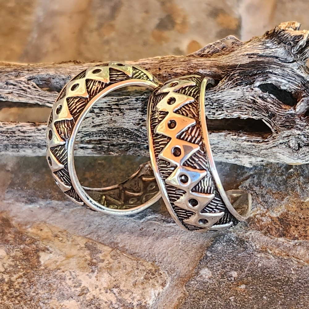 Sterling Silver Aztec Design HOOP earrings